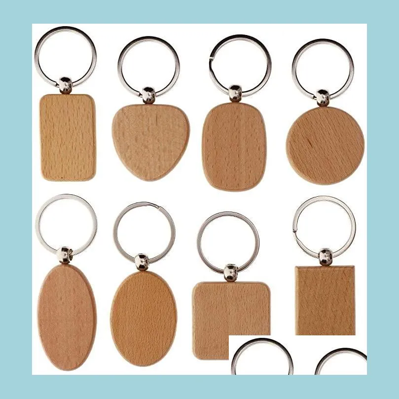 Nyckelringar DIY Tom Wood Key Chain Handgjorda Personliga EDC Tr￤ Keychains Square Heart Rec Shape Keyrings Creative Gift D Bdehome DH4NY