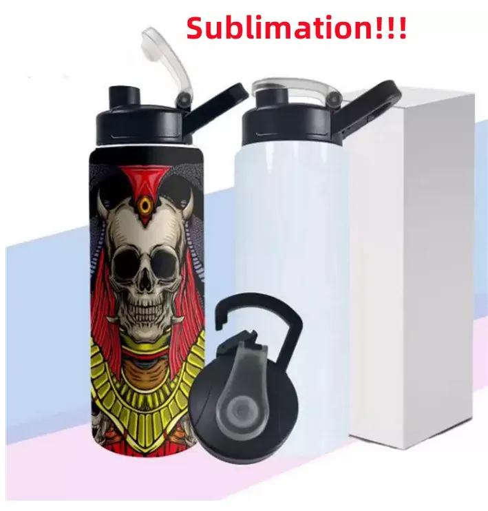 Sublimation 30oz 20oz straight tumblers with black sport lock lids and seal lid double layer stainless steel sports water bottles