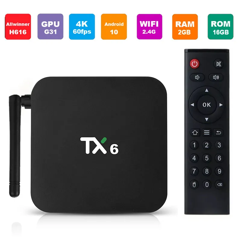 TX6 TV, pudełko Android 10 4GB DDR3 32GB Allwinner H616 EMMC 2.4G 5G WiFi BT 4.1 obsługa 4K H.265 HD inteligentny dekoder TopBox