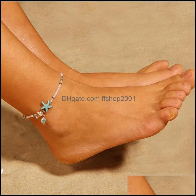 Anklets Europe And The United States Retro Anklet Sier Conch Starfish Beads Female Beach Sea Hawaii Summer Jewelry Drop Delivery 2021 Dh45Y