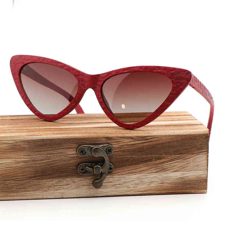 Occhiali da sole New Embossed Sunglasses Wood Fashion Ladies Cat Eye Occhiali da sole polarizzati UV400 per le donne Occhiali fatti a mano in bambù Gafas de sol T220831