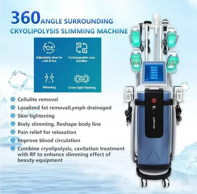 Högkvalitativ 360 Cryolipolysis Freezen Slimming Body Fat Freezing Radiofrekvens Viktminskningsmaskin Kylning av bantning med 5 handtag Kavitation Form