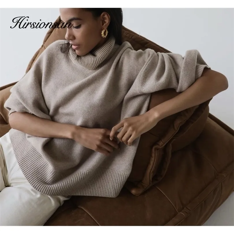 Kvinnors tröjor Hirsionsan Turtle Neck Solid Cashmere tröja Kvinnor Elegant mjuk varma kvinnliga stickade tröjor Basic Loose Female Jumper 220906