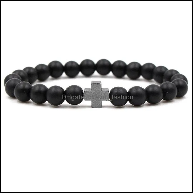 Beaded Strands Scrub Stone Black Magnet Colorf Cross Beads Bracelet Men And Women Cure Birthday Gift Drop Delivery 2021 Dhseller2010 Dhkds