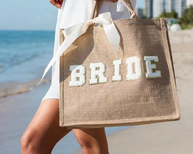 Shopping Bags Bride Bag Beach Bridesmaid Tote Bachelorette Gift With Name Large Custom Party