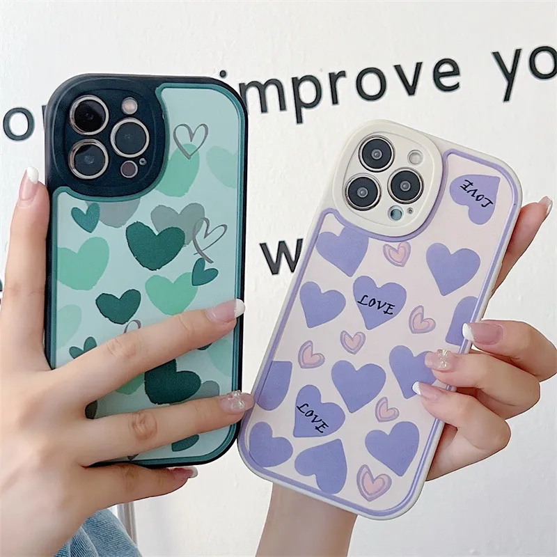 Moda fofa Love Heart Camera Protection Telefone para iPhone 11 12 13 Pro Max X Xr XS Max 7 8 Plus SE 20 TAPA DE VOLA BAIXA SOFT