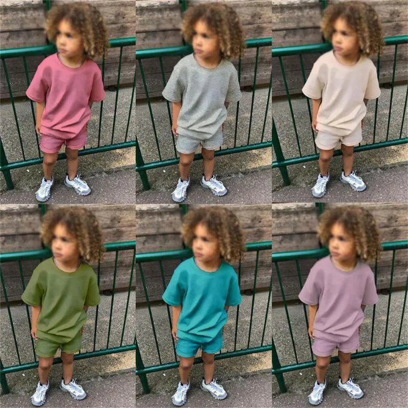 Set di abbigliamento abiti da fuoco per ragazzi per bambini bambine bambine a 2 pezzi percorsi estivi abiti solidi ginnastici sudore