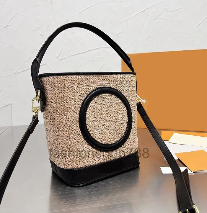 Borse da donna in paglia con secchiello Borse casual in rattan Borse da donna intrecciate in vimini Secchielli da donna di grande capacità Borsa a tracolla Messenger Borsa da spiaggia