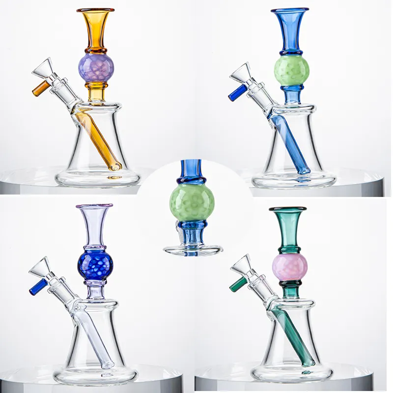 Unieke kogelvorm glazen bongs n gaten perc waterpijpen koperen glazen waterpijpen kleine rokende bongs 6 inch dab rigs recht type met 14 mm kom