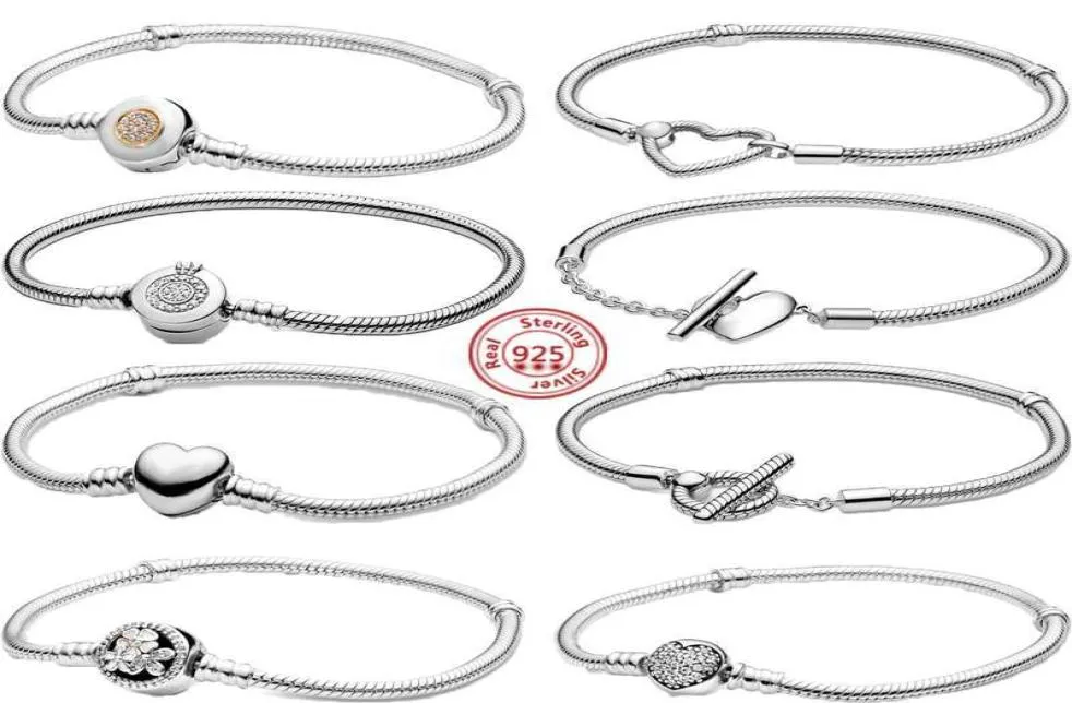 Women Heart Flower Basic Snake Chain Bracelet Real 925 Sterling Silver Char