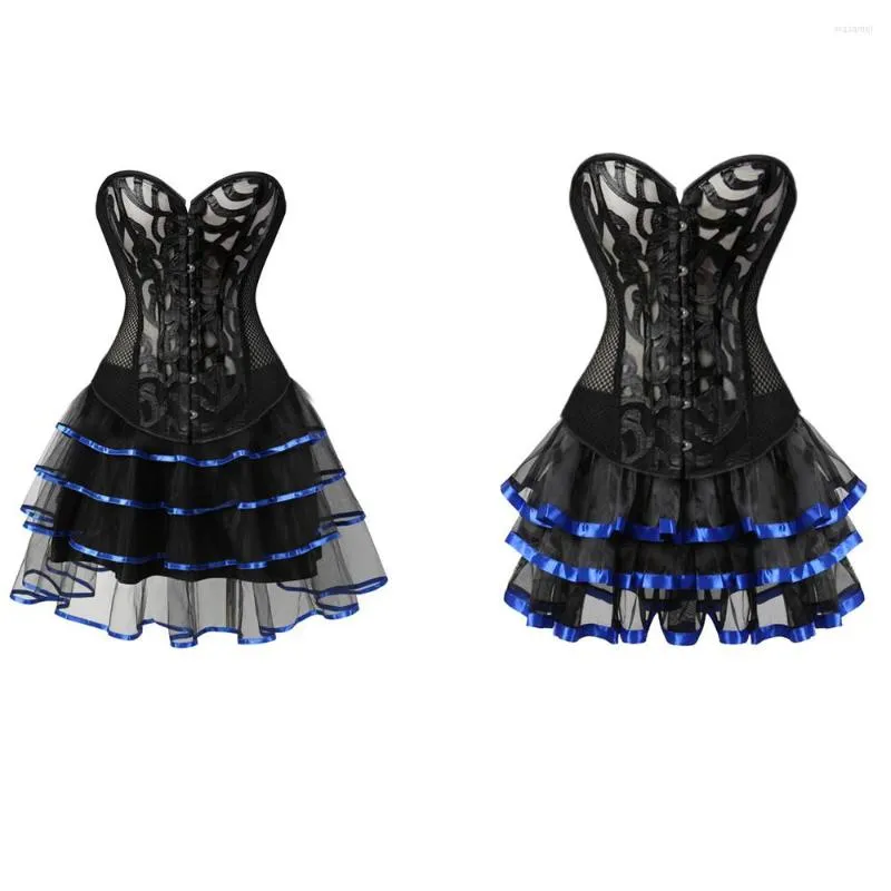 Bustini Corsetti Donne sexy Scava fuori pizzo e gonna da balletto burlesque Corsetto da festa Clubwear per taglie forti