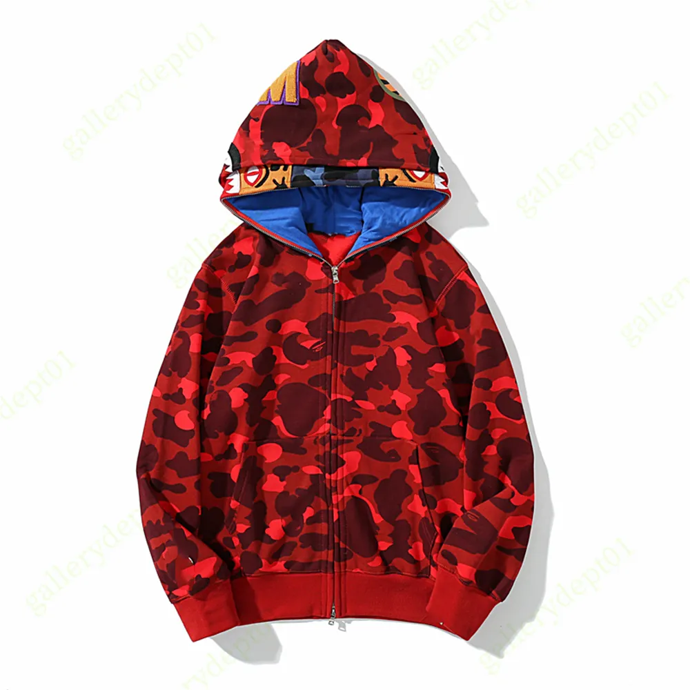 Moletom masculino com capuz designer de tubarão Tubarão Lãs reflexivas Camisolas femininas suéteres com capuz oversized Cor Camuflado Tubarão Largo zíper completo boné duplo bordado com capuz