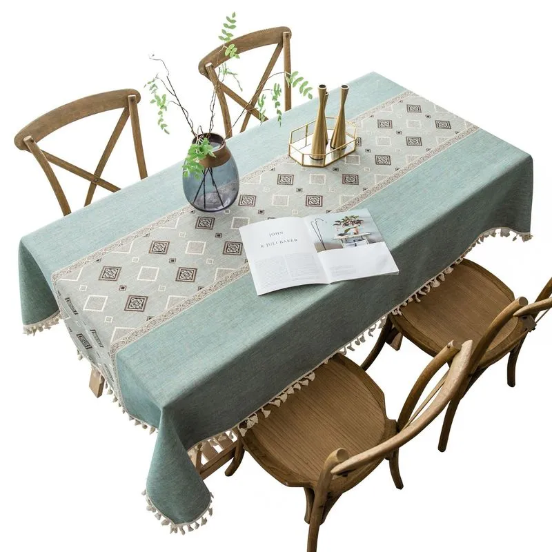 Masa bezi yıkanabilir polyester kapak pamuk ve keten tarzı püskül dayanıklı kanepe el restoran düğün bezi ev dekor 220906