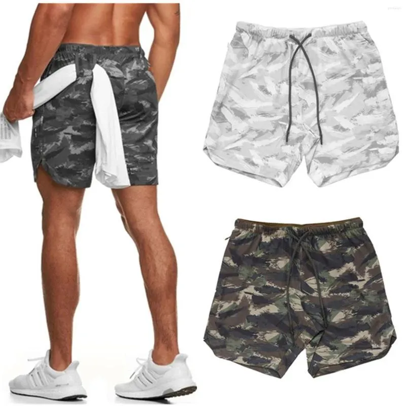Gym Kleidung 3-Farbe Sommer Männer Eis Seide Shorts Camouflage Print Elastische Gürtel Kordelzug Sport Hosen Casual Strand fünf-Punkt