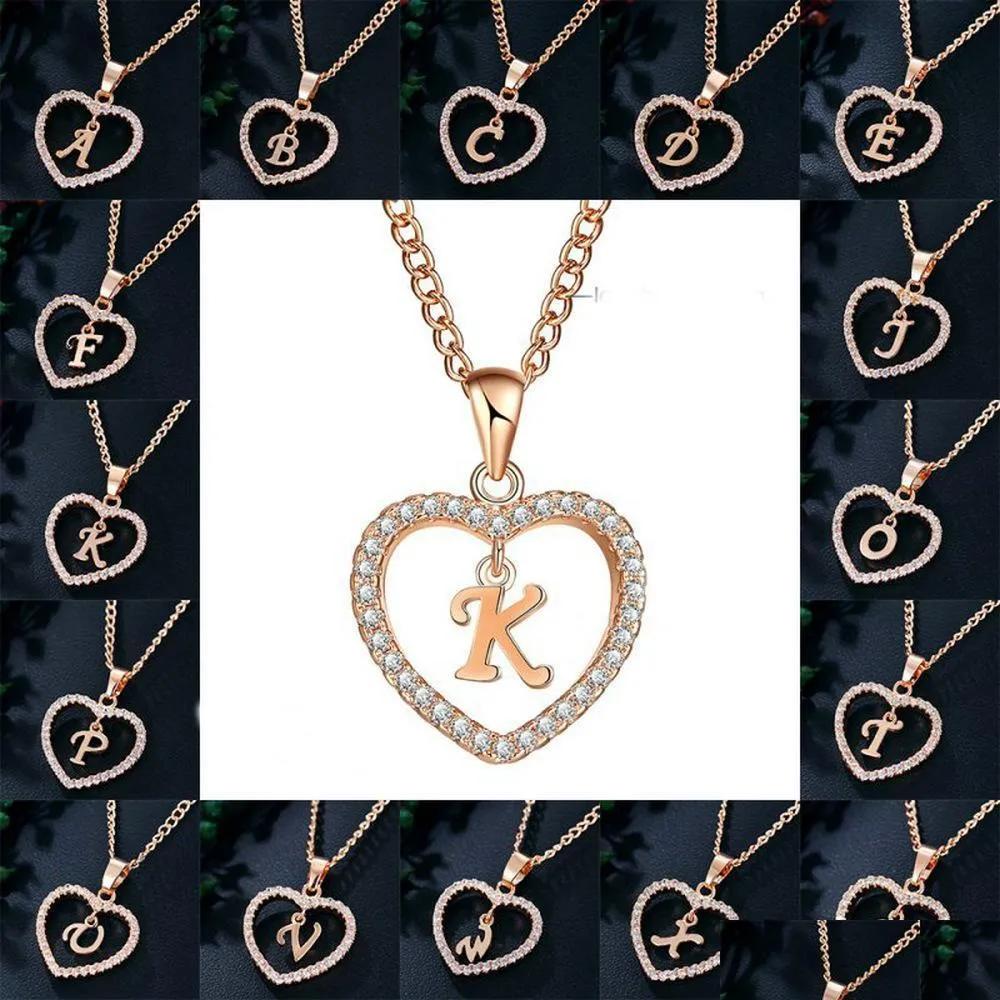 Pendant Necklaces Capital Heart Necklace For Women Girls Charm Personality 26 Letter Cz Love Pendant A-Z Alphabet Necklac Carshop2006 Dhjaq