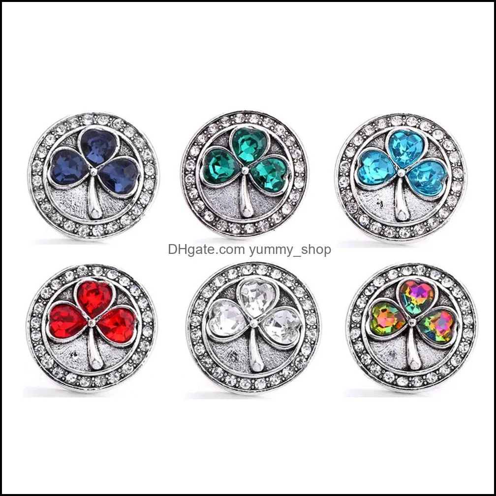 その他のColorf Colorf Crystal Heart Leaf Snap Button Jewelry Components sier Round 18mm Metal Snaps Bottons Fit Bracelet Bangle n dhseller2010 dhlew