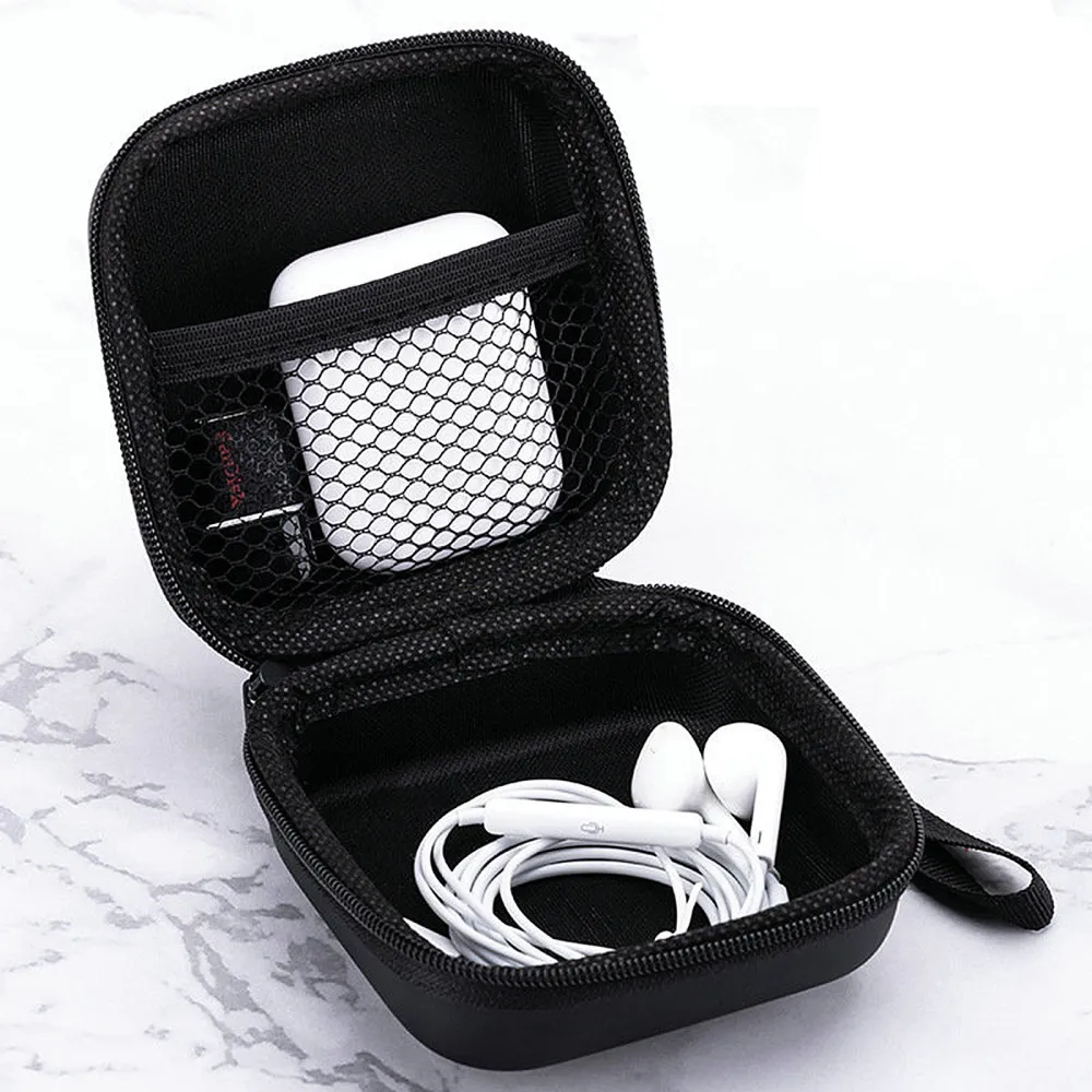 Earbuds Storage Case Cable Bag Earphone Headset Headphone Box for USB Charger Power Bank Data Line PU Waterproof Portable Travel