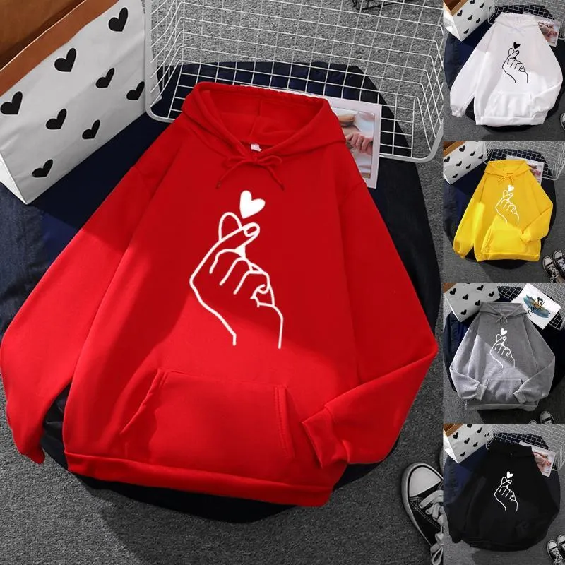 Женские свитеры женские рукавы с длинным рукавом Негабаритная пара с капюшоном Harajuku Love Print Top Top Loaked Cooled Wather с карманом
