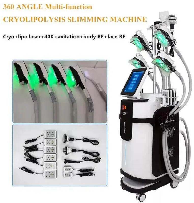 Nouvelle machine amincissante de cryolipolyse à 5 têtes avec élimination du double menton, cryothérapie par congélation des graisses, cavitation 40 kHz RF 8 tampons laser, équipement de beauté