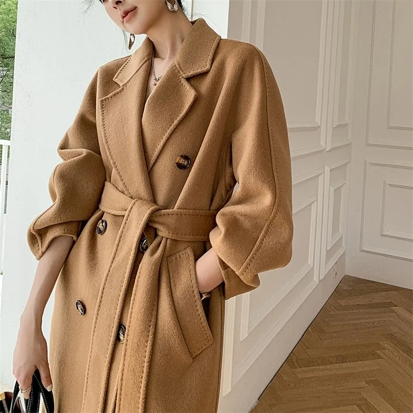Women's Wool Blends Autumn and Winter Cashmere Wool Coat Lads Long Mm 220907