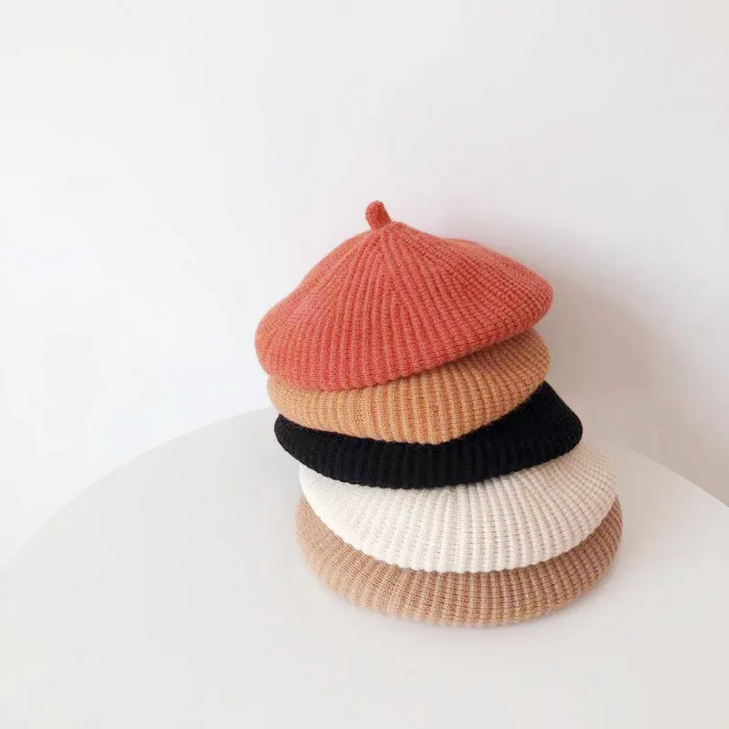 Caps Hats Spring Autumn Solid Color Children's Hats Boys Girls Cute Cotton Knitted Berets 220907