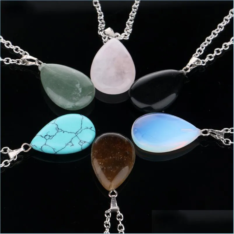 Hangende kettingen mode natuursteen kettingen kwarts kristallen waterdrop hanger chakra punt genezende edelsteen ketting voor carshop2006 dhi6j