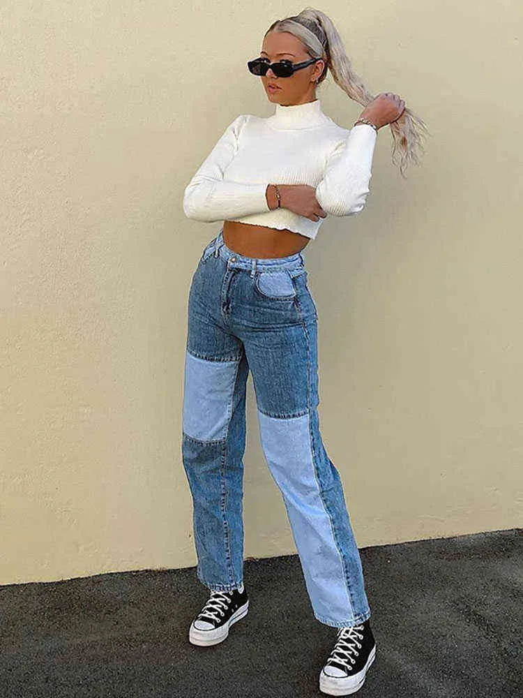 Jeans Femme Vintage Bodycon Jeans Femme Taille Haute Mode Patchwork Denim Pantalon Harajuku Esthétique 90s Streetwear Américain 2022 Tendance T220825