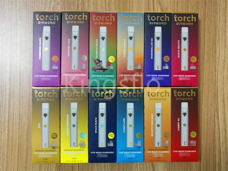 Torch Disposable Vape Pen E-cigarettes 2ML Empty Cartridge 350mAh Vapes Ecigs USB Rechargeable Vapor with Packaging