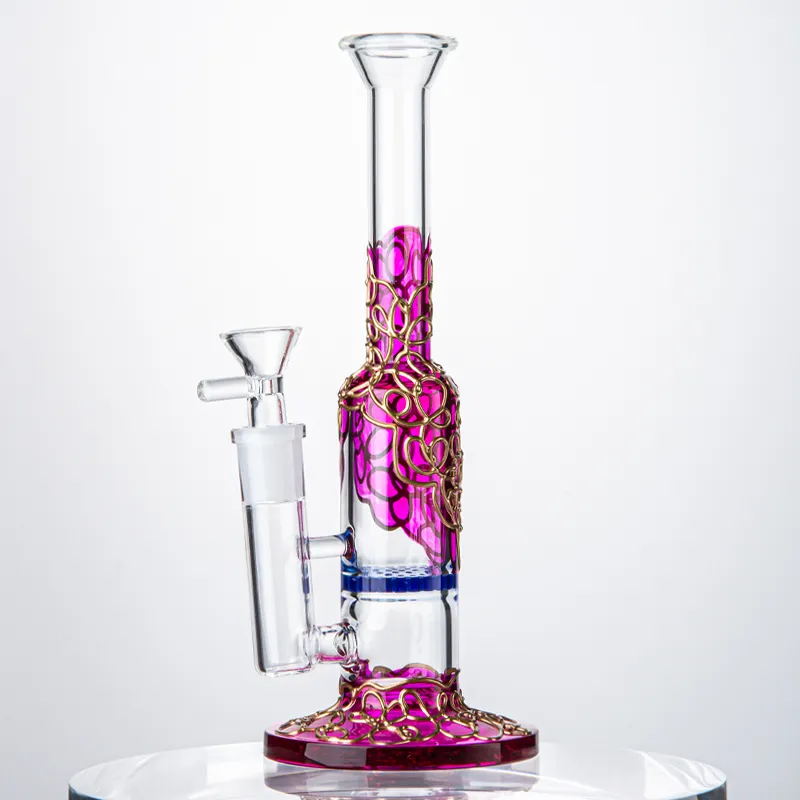 Vackert vackra grönblå glasbongar 9 tum Beecomb Perc Hookahs 3mm tjocka olja Dab Rigs Rökning Tillbehör Vattenrör med 14 mm skål