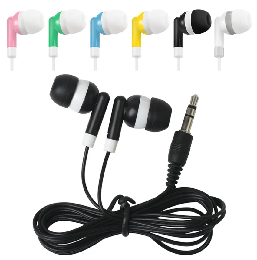 Écouteurs intra-auriculaires jetables, filaires noirs, oreillettes stéréo de 3.5mm, pour Sport, musique, casque d'écoute pour musée, école, bibliothèque, Bus et Train