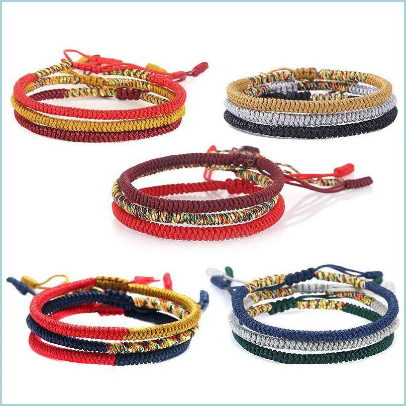 Otras pulseras Pulseras budistas tibetanas étnicas Cuerda ajustable Tejido Nudo hecho a mano Brazalete para mujeres Joyería Q511FZ Entrega de gota 20 Dhstn