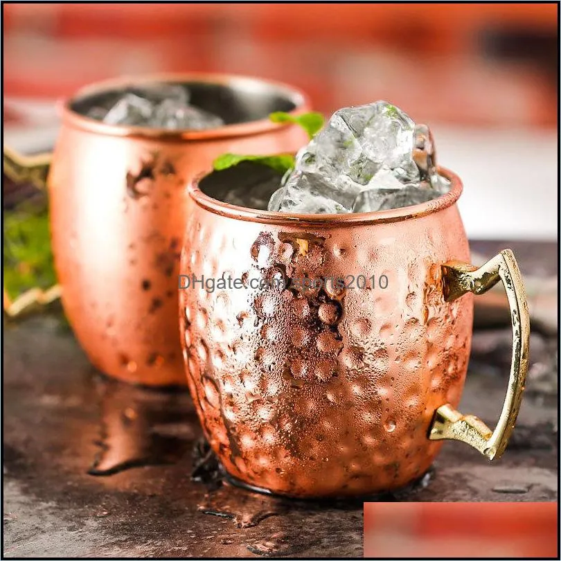 Tasses Tasse de cuivre Tasse de café de bière en acier inoxydable Moscou Me Rose Gold Hammered Drinkware 1987 Y2 Drop Livraison 2021 Home Garden DH4B2