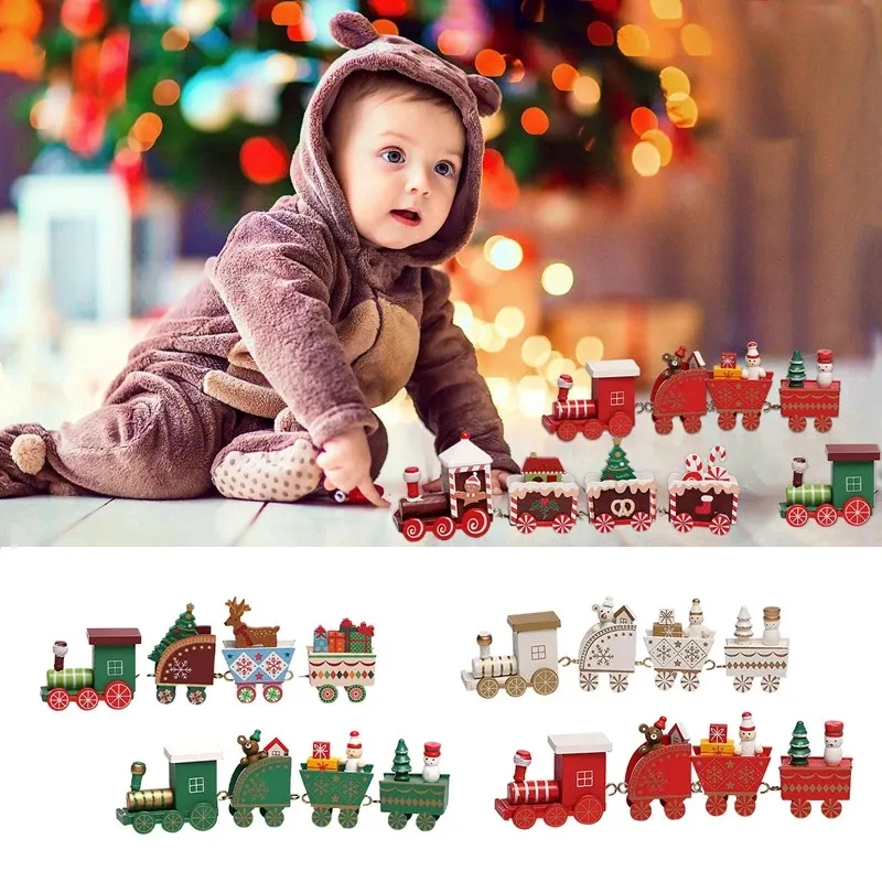 Drewniany pociąg świąteczny Ozdoba Wesołych Świąt Dekoracja dla domowych prezentów Noel Natal Navidad Nowy rok 2023