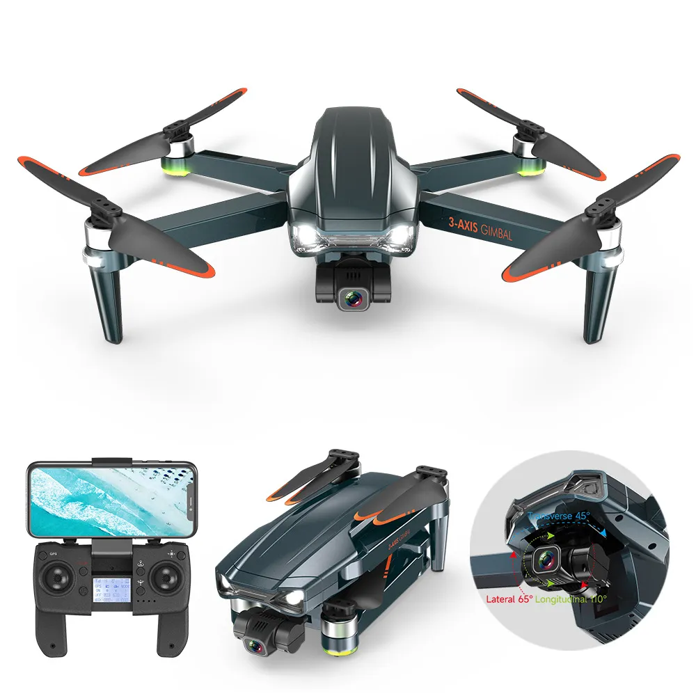 F186 Engeli Kaçınma Dronları Üç Eksenli Gimbal Kamera 4K Çift Kameralı GPS Konumlandırma Tek Anahtar Dönüş 1200 Metre Uçuş Haritası Şanzıman