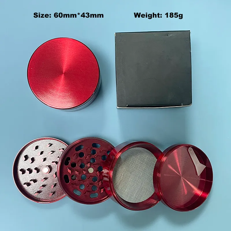 Acessório de fumante de ervas de metal para tubo de fumaça de tabaco 63mm 55 mm 50mm 40 mm de zinco 4 camadas Aceite o logotipo OEM de impressão OEM de impressão