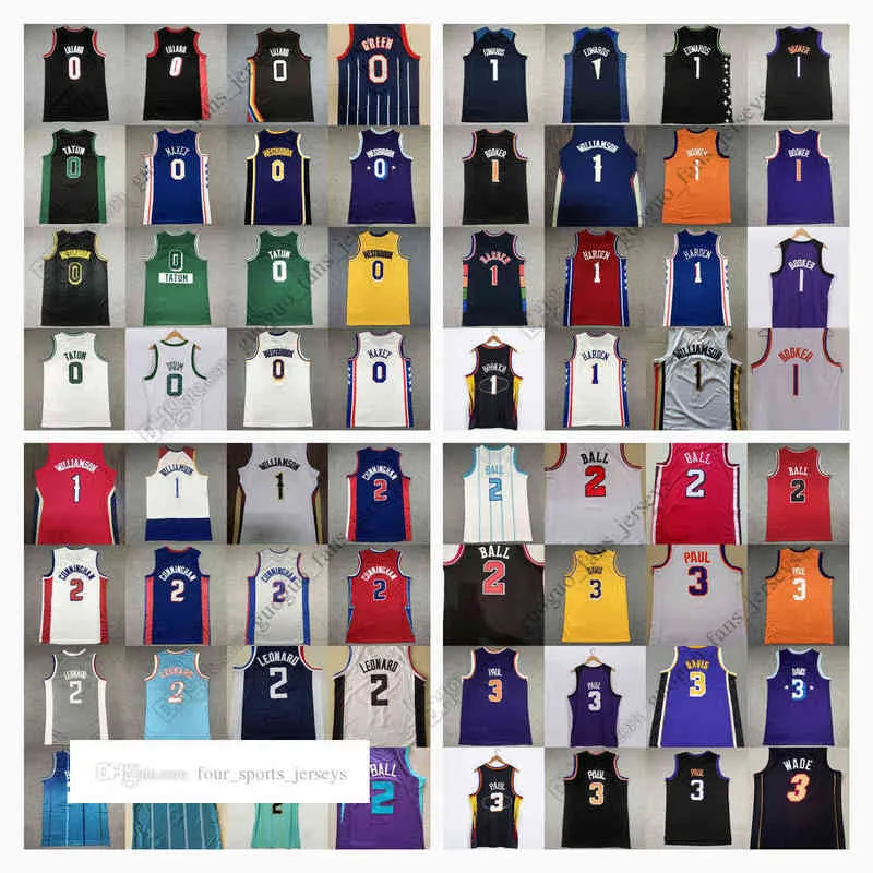 Jerseys de basquete retrô Lillard Green Tatum Westbrook Edwards Booker Harden Williamson Cunningham Leonard Ball Davis Paul Wade Fox Carus