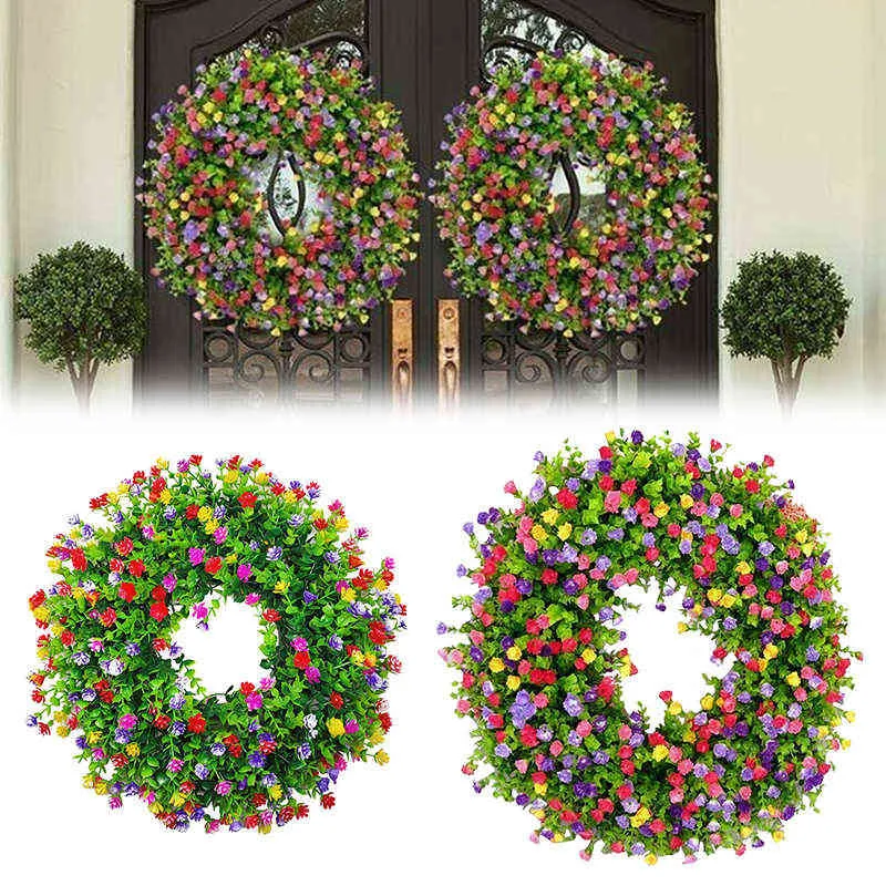 Flores decorativas Wrinalh Wrinalh Flor Artificial Flor Whreath Colorful Spring Summer Greath para a porta Janela de parede Decoração de festival Festival Festival Decoração de casamento T220905