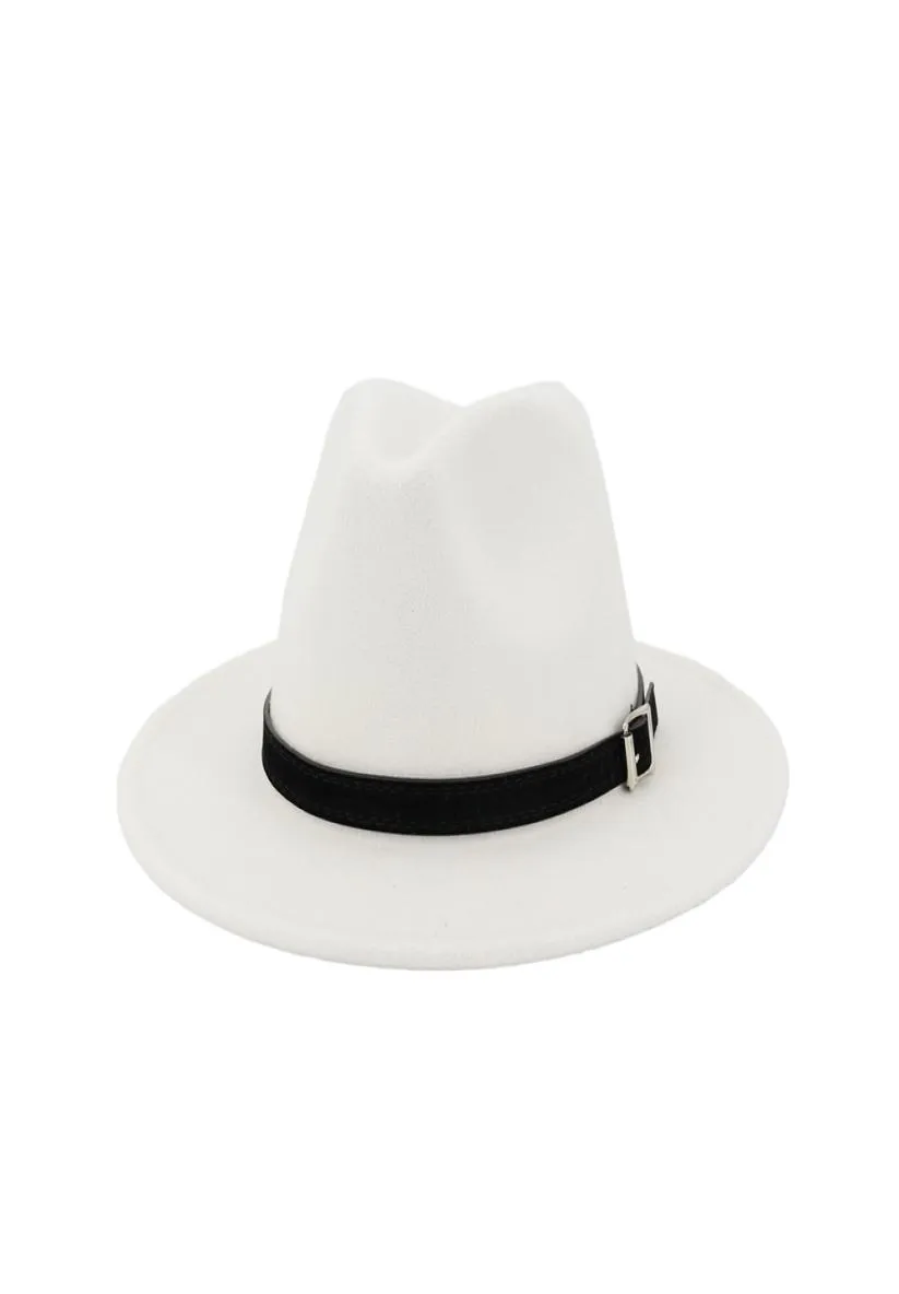 Мужчины Женщины широкая края шерсть с федорой панамской шляпой с ремнем Джаз Джаз Трилби Кэпка Формальная верхняя шляпа в белой кубке.