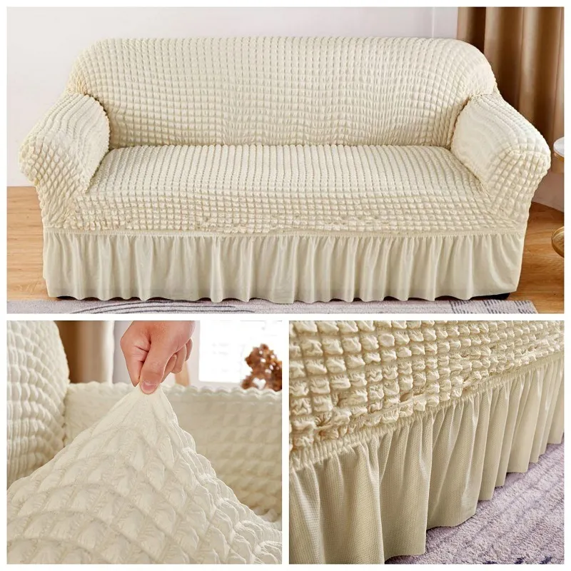 의자 덮개 1 2 3 4 Seater Seersucker Sofa Slipcover High Stretch Couch 커버 두꺼운 코너 보호기 탄성 220906