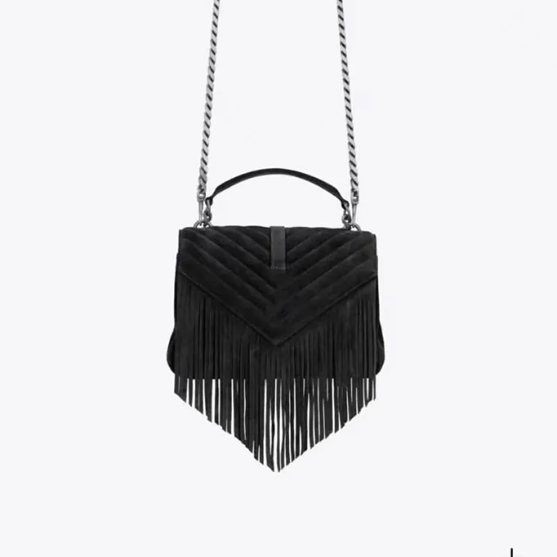 Tassel Messenger Sacs à bandoulière Femmes Chaîne Sacs à main Sac à main V Stripes Nubuck Sac à bandoulière en cuir Lettres de mode fourre-tout de haute qualité Intérieur Zipper Pocket Factory