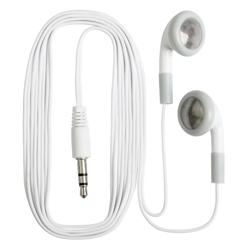 Fones de ouvido com fio branco descartáveis ​​3,5 mm em fones de ouvido estéreo para ouvido sem microfone para celular mp3 mp4 pc