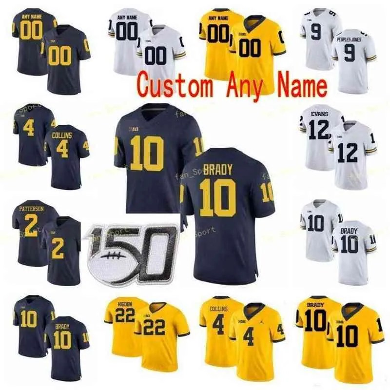 Amerikan Koleji Giyim Koleji NCAA Koleji Forması Michigan Wolverines 10 Tom Brady 2 Shea Patterson 2 Charles Woodson 4 Nico Collins Özel Futbol Stitc