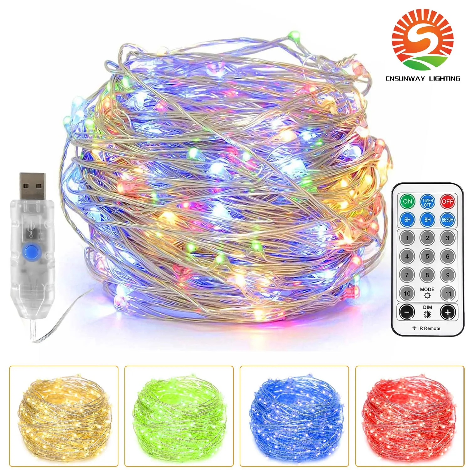 CNSUNWAY 10M 100 LED Fairy Lights USB String Lights 11 lägen Firefly Light Dimning Timing Memory Function Outdoor Party Christmas Home Decorations RGB Warm White