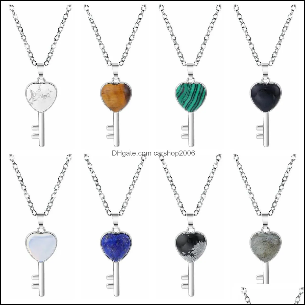 H￤nge halsband Lucky Love Heart Key Pendant Necklace For Women Men Birthstone Healing Chakra Crystal Quartz Jewelry 45cm Sier Chai DHG7K