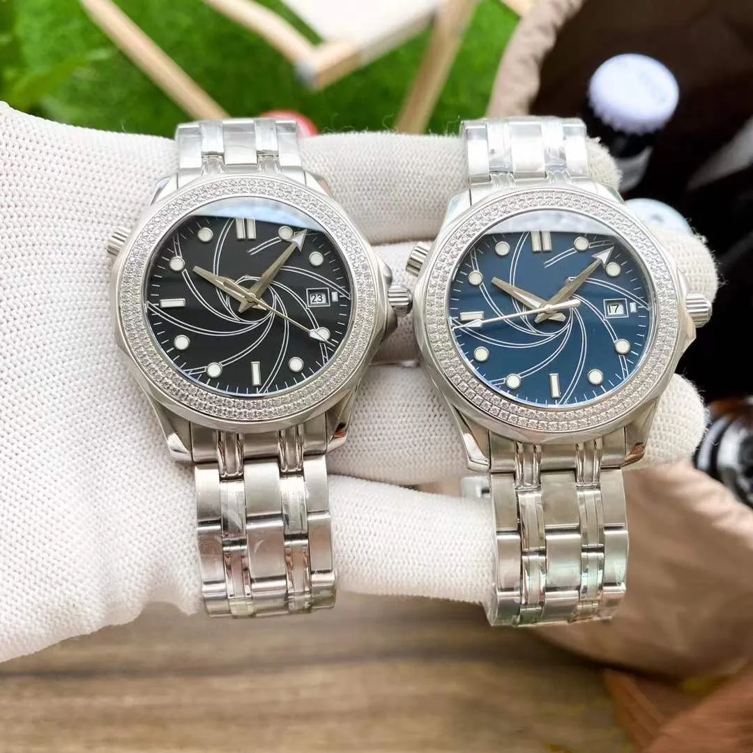 Luxury Men Automatyczne mechaniczne sportowe zegarek do podwójnego rzędu Diamentowa ramka samca geometryczna grendarz spiralna zegarki wodoodporne stal nierdzewna Niebieska data selekcji 42 mm