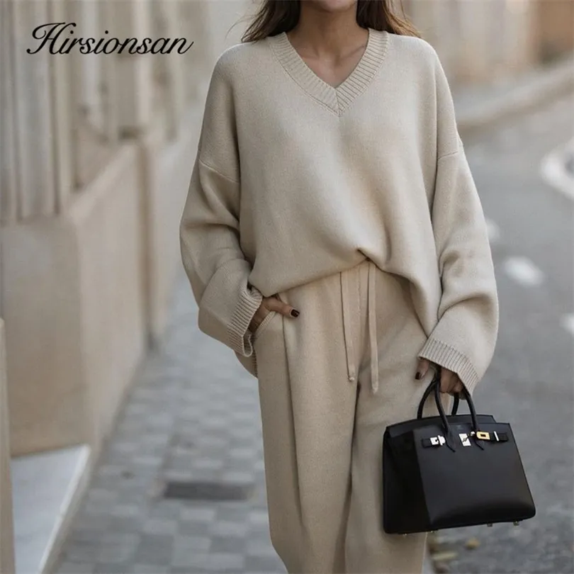 Womens Sweaters Hirsionsan V Neck Cashmere Sweater Women Autumn Elegant Knitted Casual Pullovers Loose Soft Female Jumper Lazy Oaf 220906