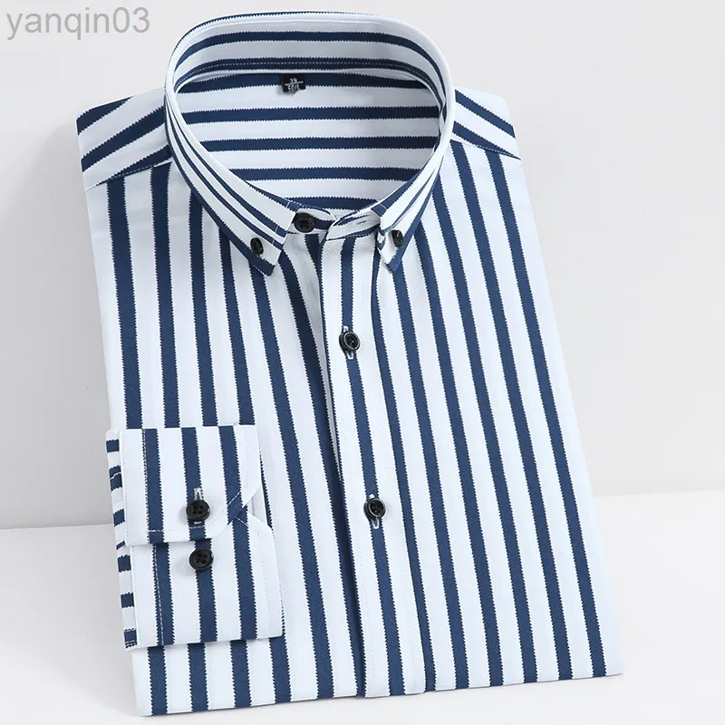 Casual shirts voor heren mannen lange mouw stretchy zijdeachtige gestreepte overhemd shirt comfortabel zachte standaard fit dunne stoffen smart casual eenvoudige verzorging shirts l220907