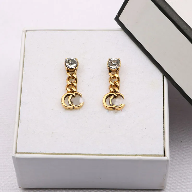 18K Gold Plated 925 Silver Luxury Brand Presidents Retro Chaints Double Letters Stud Heyometric Women Crystal Rhinestone Pearl Carring Comerlry Jewerlry