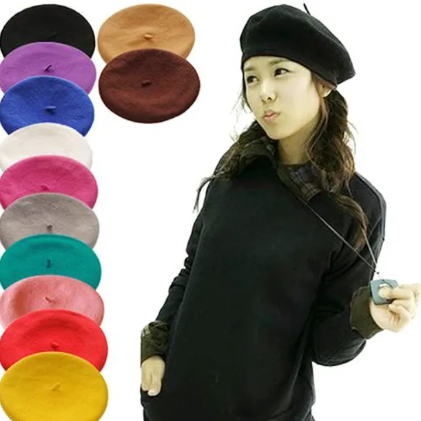 Bonnet d'hiver en laine chaude d'artiste de couleur unie, vente en gros, casquette de ski
