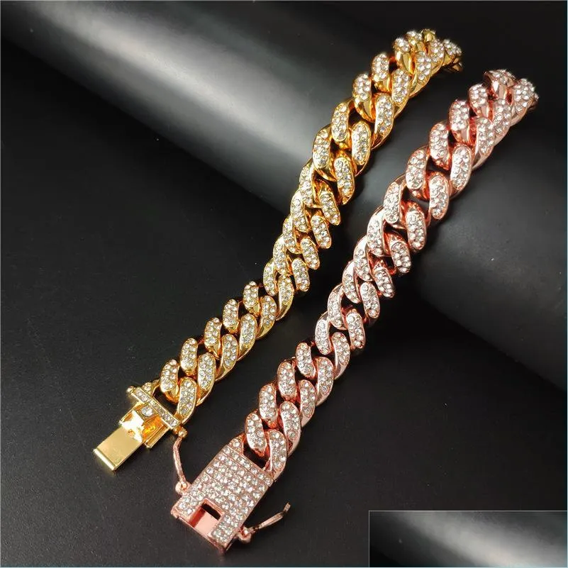 Altri bracciali Bracciale rigido con catena cubana con diamanti Fl per uomo Donna Accessori per gioielli in cristallo Q300Fz Drop Delivery 2021 Br Lulubaby Dhi0W